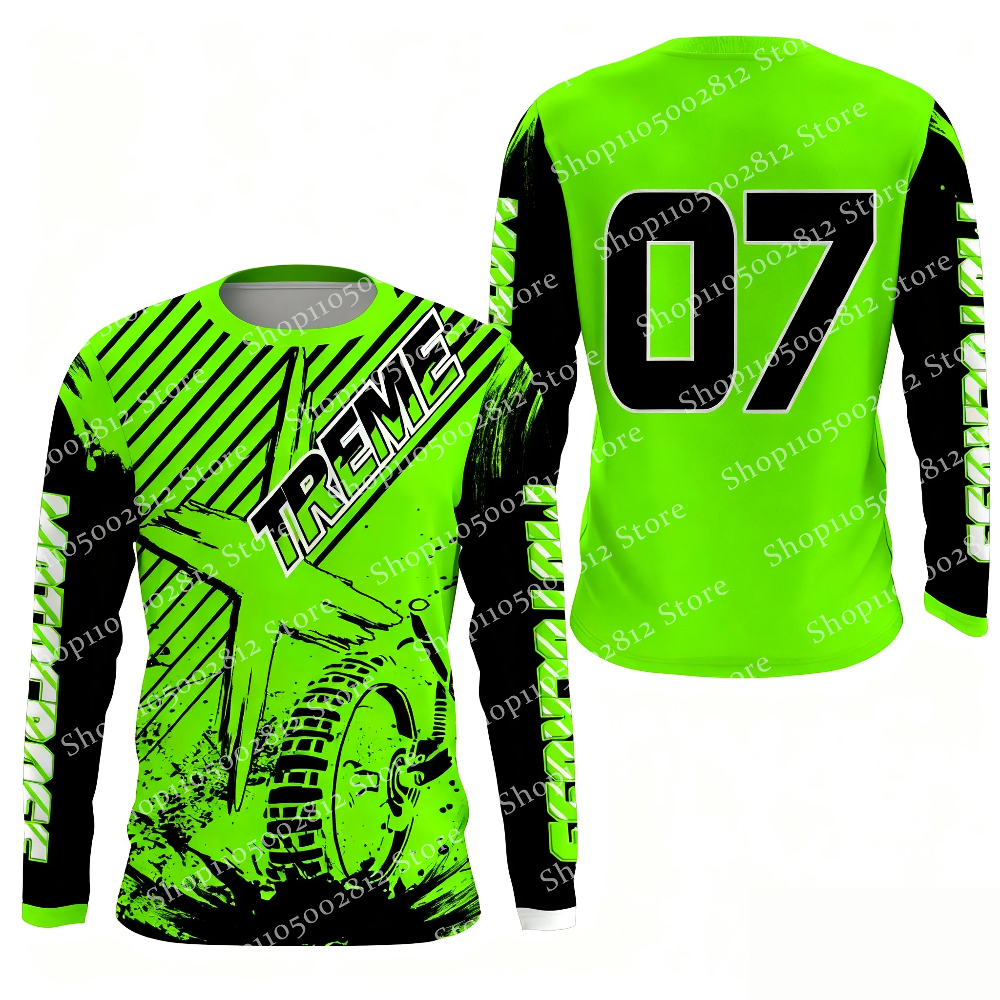

TREME fluorescent color motorcycle riding long sleeve T-shirt old-fashioned print comfortable and breathable