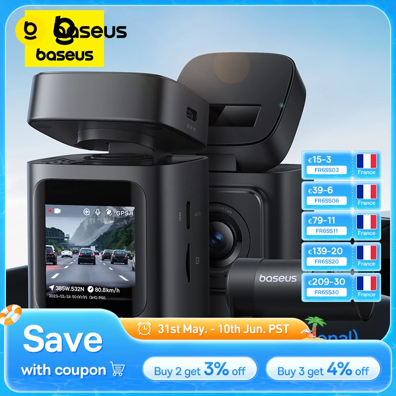 Baseus 3K Dash Cam VD1 caméra avant et arrière HD GPS intégré Galileo supercondensateur voiture DVR caméra de voiture enregistreur Support 24H Parking