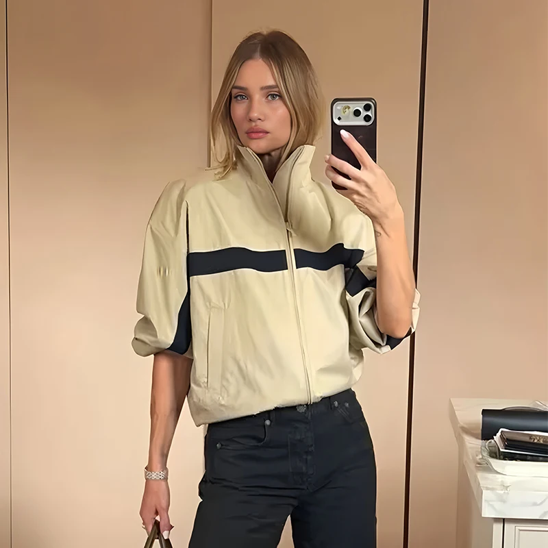Women's Jackets Autumn Elegant Fashion Zipper Jacket Women Stand Collar Long Sleeves Coats New Outerwear