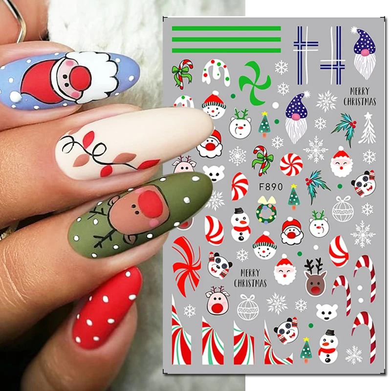 3D Snowflake Nail Stickers White Christmas Designs Self Adhesive Decals New Year Winter UV Gel Foils Sliders Nail Art Decoration