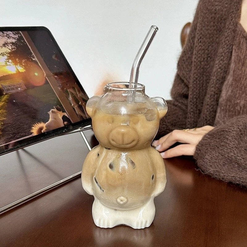 Taza de café con dibujos animados, vaso de vidrio creativo, vaso de jugo de vidrio, taza de té lechoso, restaurante de celebridades de Internet Ins, nuevo, 1 unidad