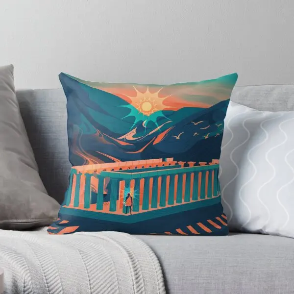 Juste de coussin avec impression de temple d'Apollo au Bassae, pour la maison ou le bureau, non inclus sur un côté