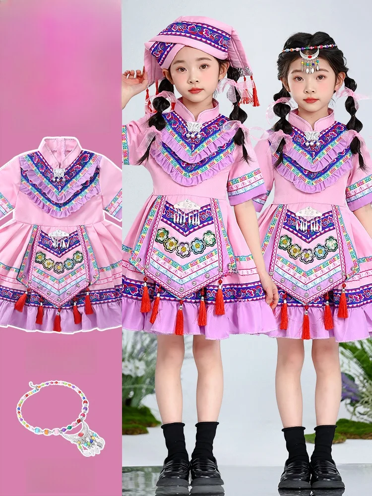 

Новая детская одежда в этническом стиле: традиционный костюм для девочек (этно-стиль Чжуан, Ханьфу, Мяо) из полиэстера, коллекция 3 марта