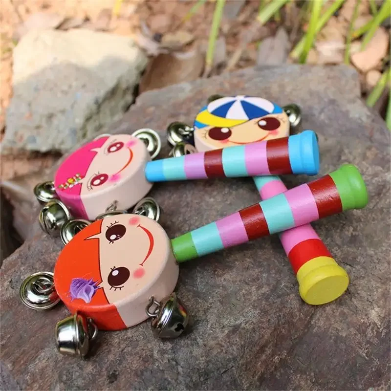 6 pçs bebê desenhos animados chocalho handbell brinquedo fácil segurar agitando tambor instrumento percussão brinquedo