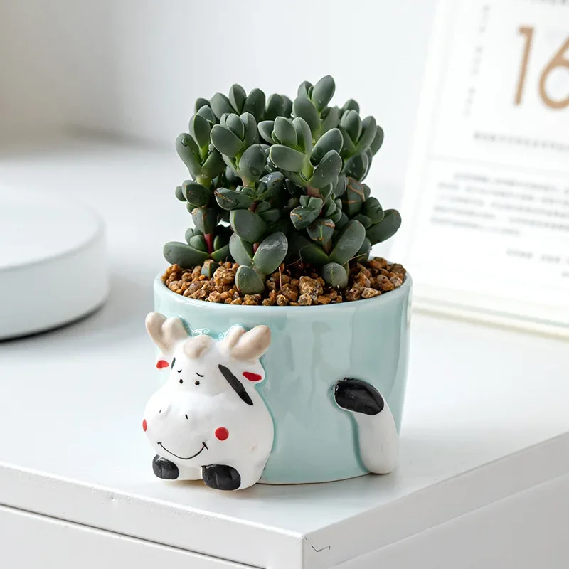 Personalized Celadon Animal Ceramic Flowerpot, Creative Home Decor Plant Pots, Succulent Flowerpot Planters for Indoor Plants