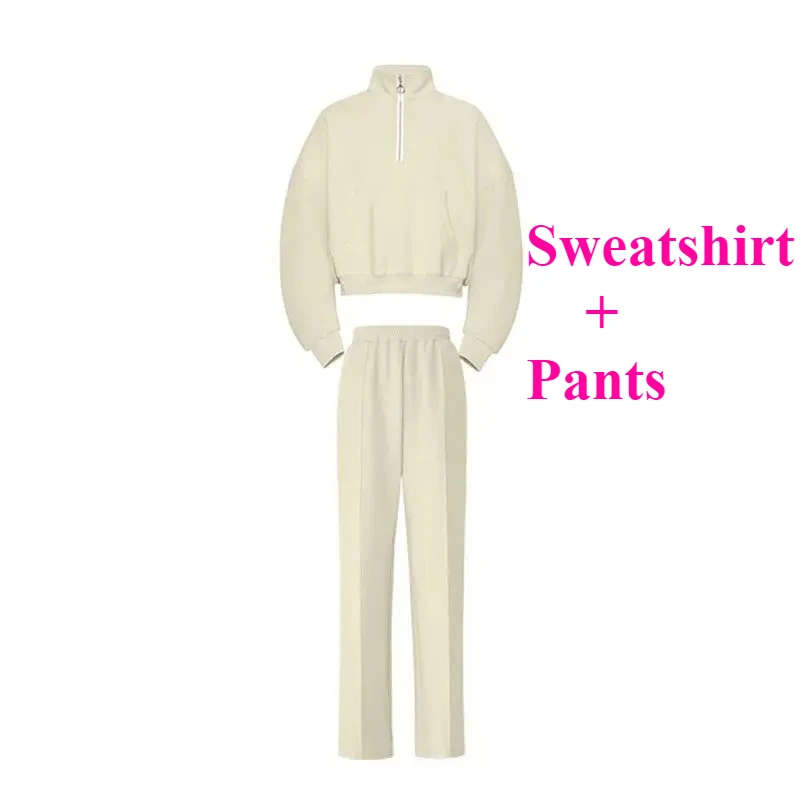 Casual Sports Suits for Women Spring Autumn Outdoor Sports Sets Fashion Loose Stand-up Collar Sweatshirt Sweatpants 2 Piece Suit