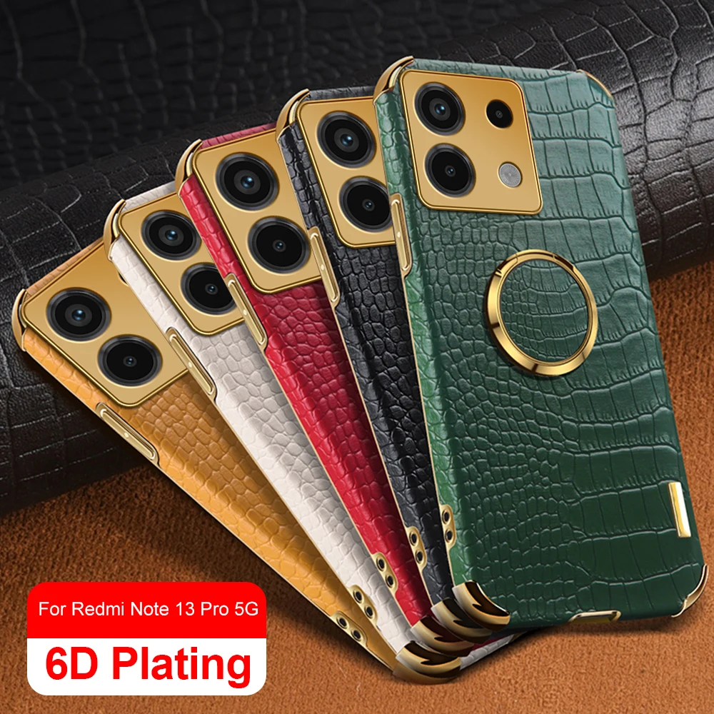 6D Plating Leather Case For Xiaomi Redmi Note 13 Pro 5G Redmy Note13 Pro+ Pro Plus 5G 2024 Magnet Holder Ring Shockproof Coque