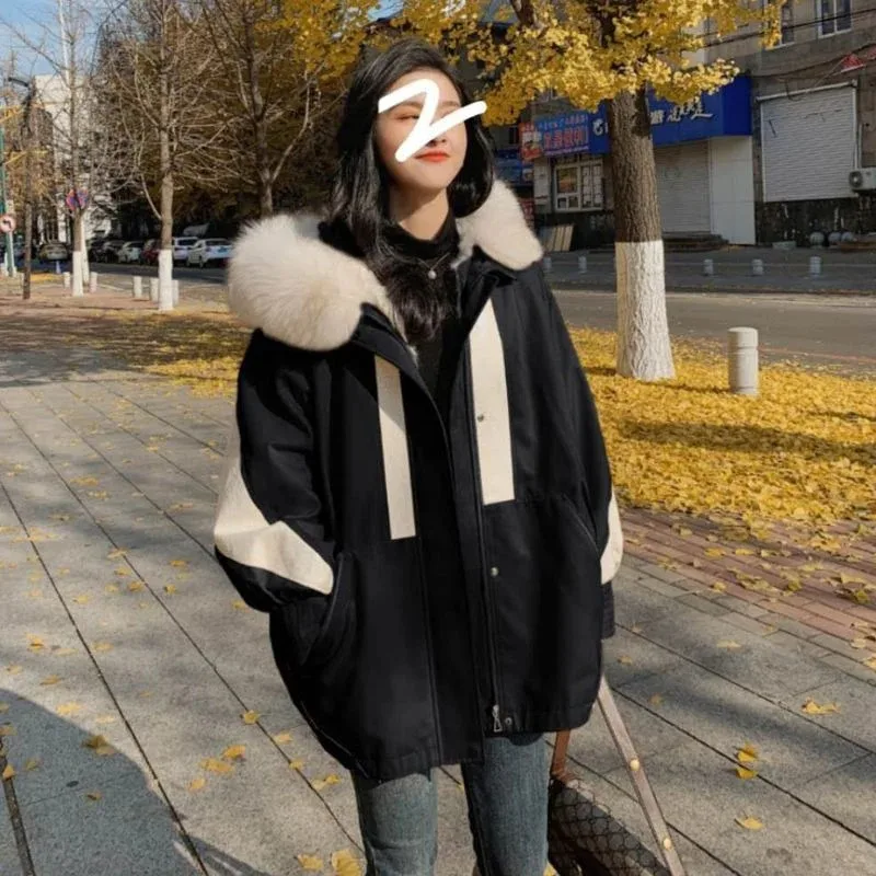 2025 Winter Cotton Dress Women Large Fur Collar Mid Length Thickened Winter Clothes Women Coat Women Winter Jacket