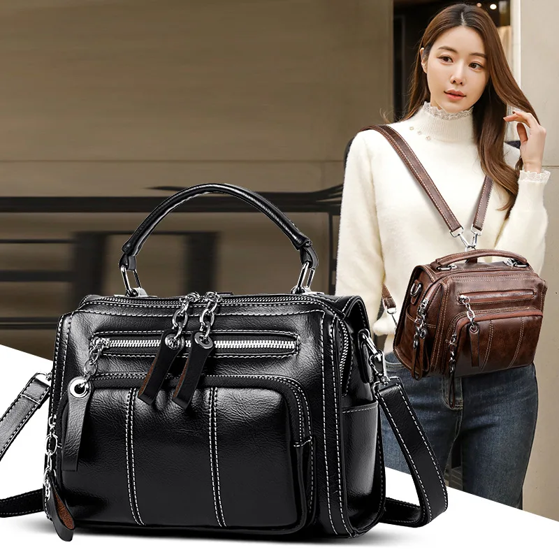 

Retro soft leather backpack Boston small bag for women 2024 new simple and versatile, single shoulder crossbody carrying handbag