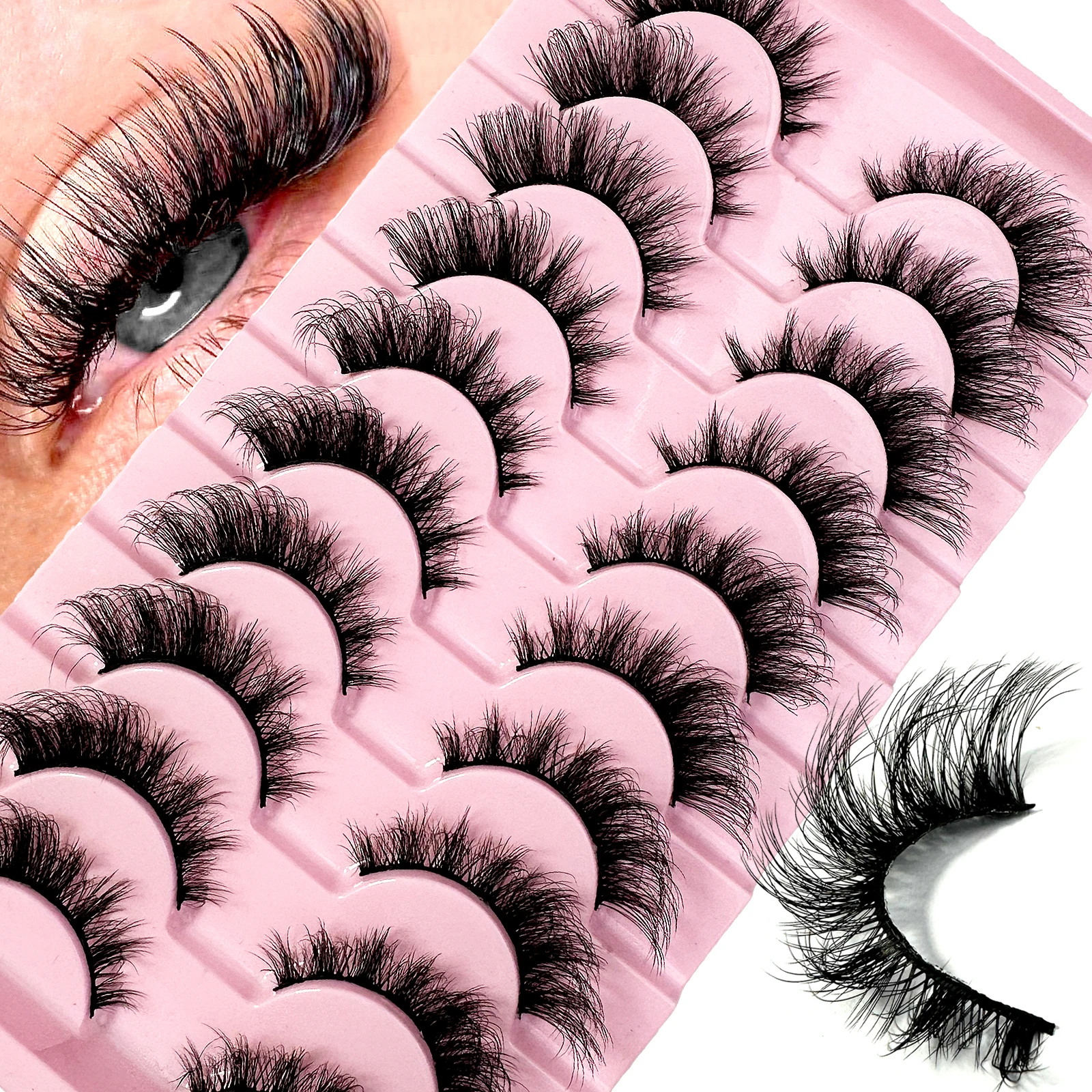 

Wholesale 10Pairs Eyelashes Cat Eye Lashes Thick Wispy Russian Strip Lashes Mink Fluffy Strip Fluffy False Lashes Makeup