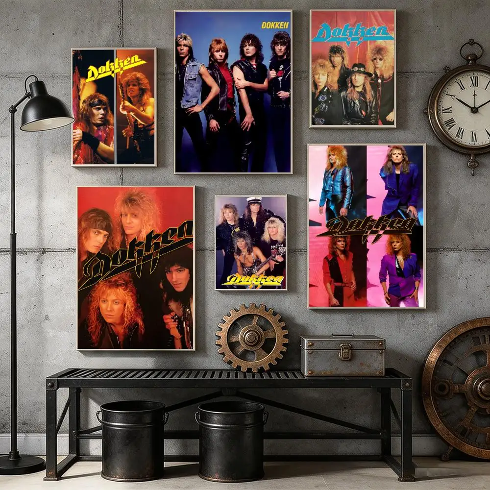 

Metal Band D-Dokken Poster Home Bar Wall Art Sticker Waterproof Self-Adhesive Mural for Living Room Bedroom Decor