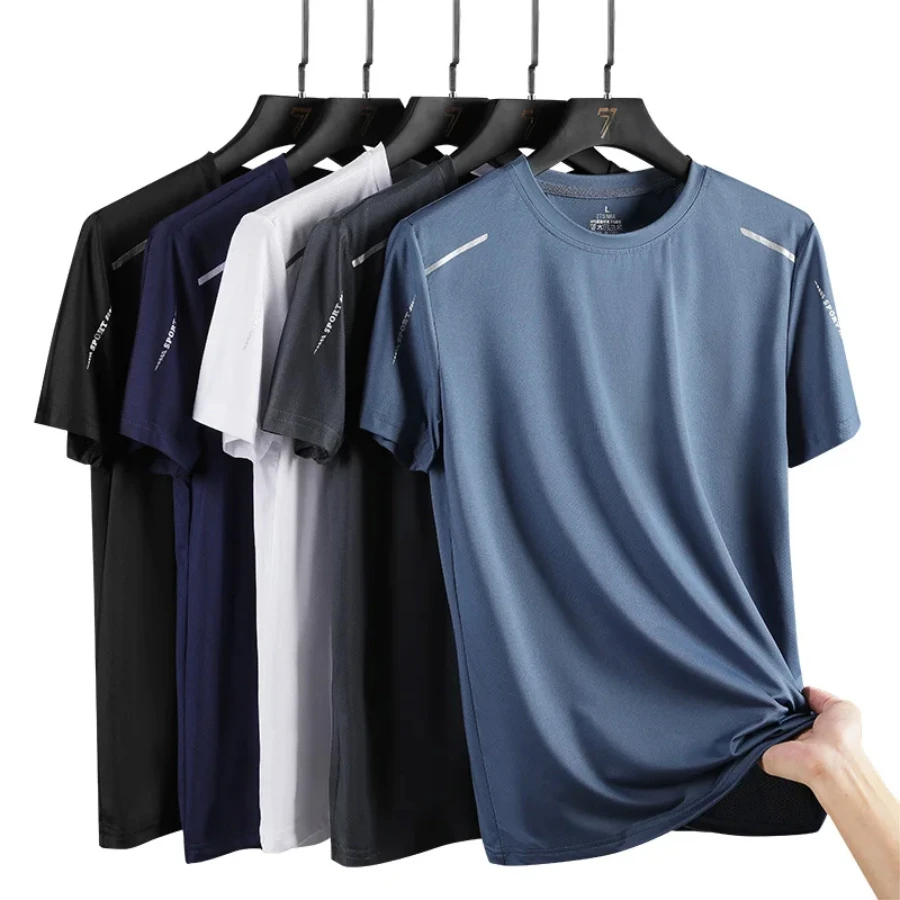 

Summer Men's Running Quick Drying T-shirts Breathable Hiking Fishing Tees Soft Elasticity Outdoor Sports Short Shirt Summer
