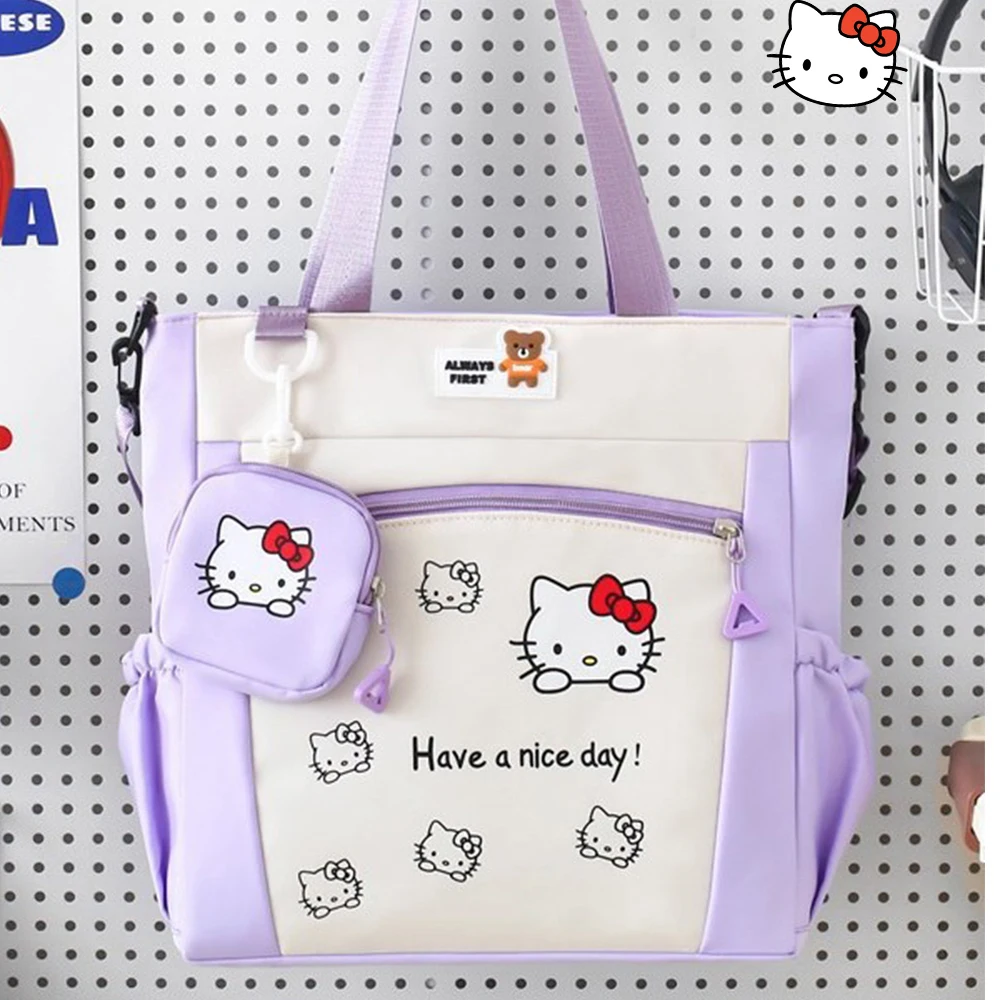 

New Hellokitty Girl Cartoon messenger bag Anime Sanrio Classroom Tutoring Bag Student Cute Fashion Color Blocking Handbag Trend