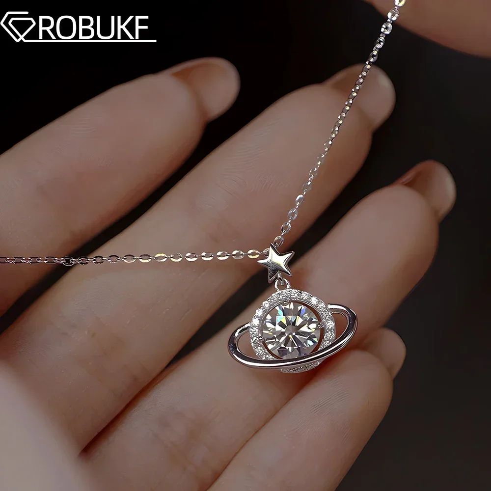 

1 Carat Moissanite Necklace For Women Sparking Diamond Dreamy Planet Pendant 925 Sterling Silver Neck Chain with GRA Certificate