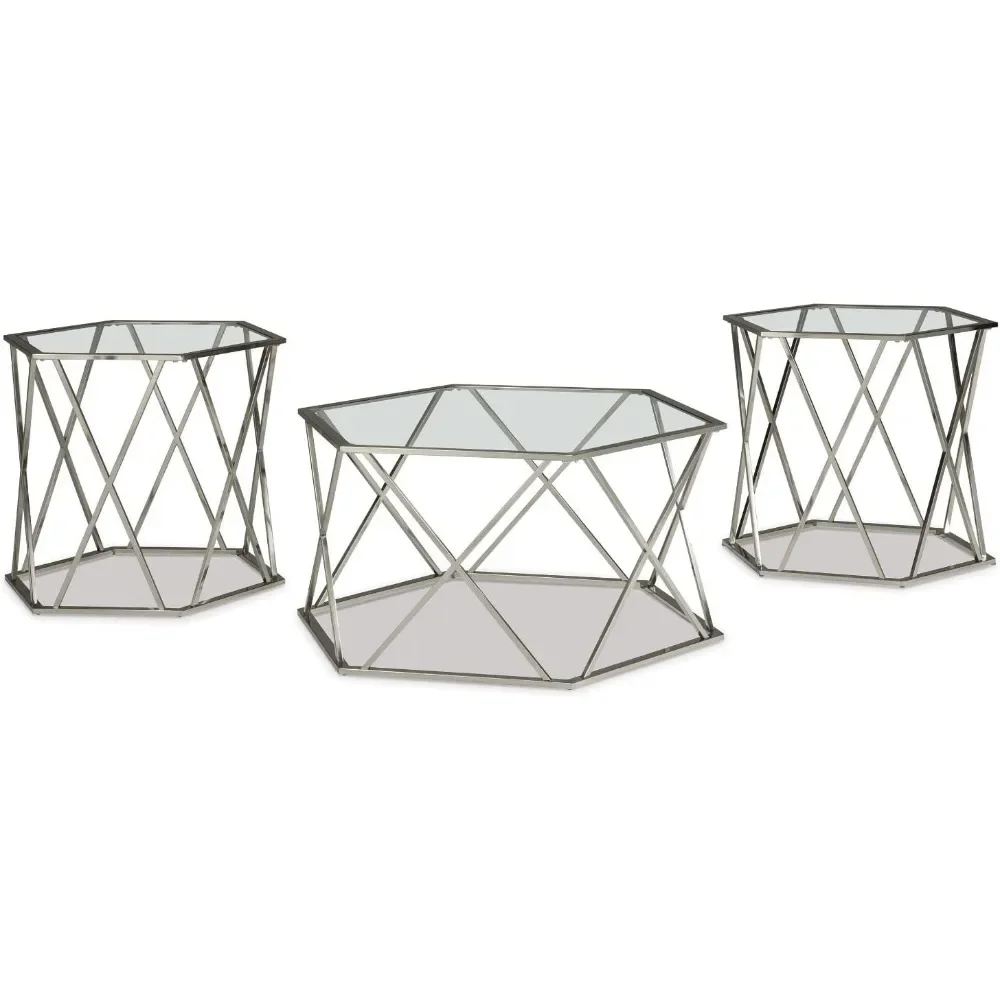 

Modern Chrome 3-Piece Occasional Table Set, Includes Coffee Table and 2 End Tables