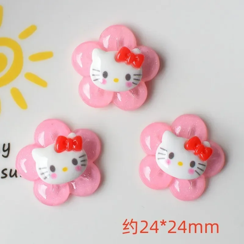 10Pcs Sanrio Cartoon Transparent Flower Series Flatback Resin Miniatures DIY Hello Kitty Kuromi Resin Cabochon Decorations