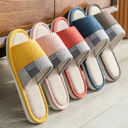 Men Indoor Slippers Corduroy Floor Flat Shoes Comfort Anti-slip Home Linen Slipper Unisex Woman Men House Cotton Slides Zapatos