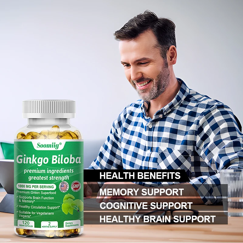 Ginko Biloba Capsules - Brain Supplement for Memory and Focus - Ginkgo Biloba Supplements for Good Vision