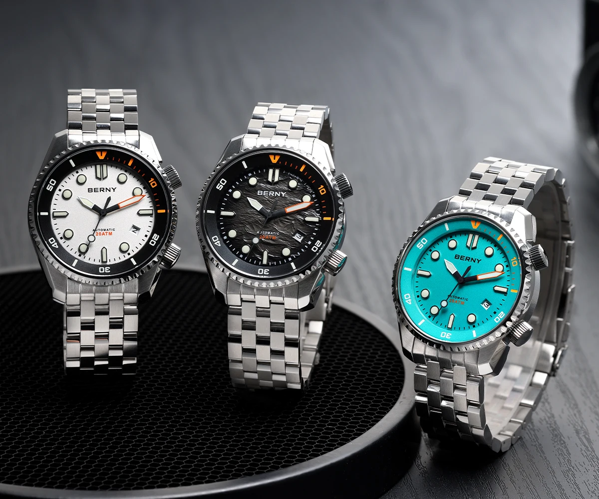 BERNY Automatische Taucheruhr für Herren, Top-Luxus, Saphirglas, 316L-Stahl, New Wave-Zifferblatt, 200 m wasserdicht, mechanische Taucher-Herrenuhren – Detail 25