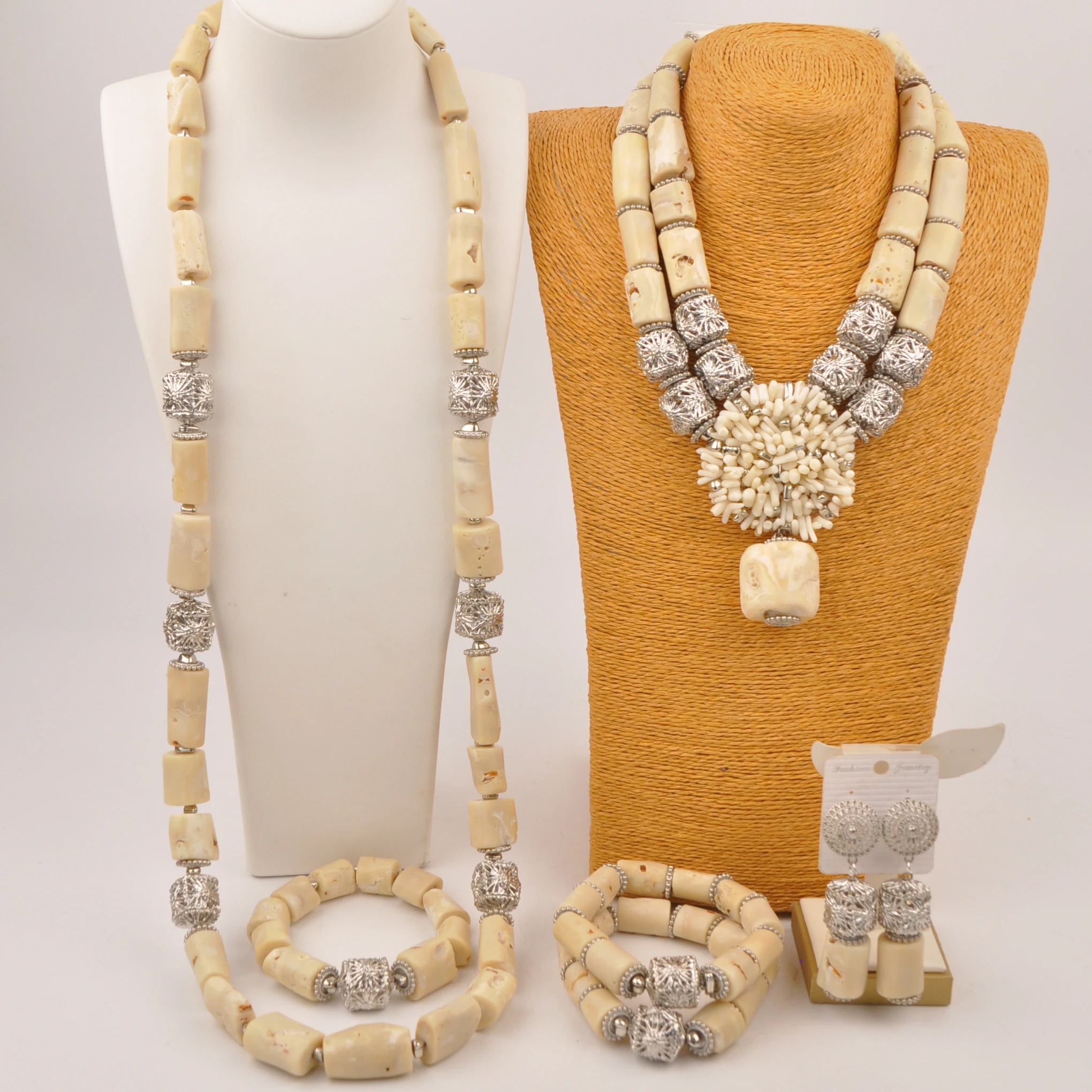 

Original Nigerian Wedding African Coral Bead Jewelry Set for Couple