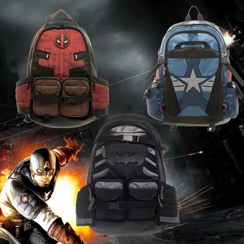 High Quality Anime Marvel Avenger Deadpool Captain America Cartoon Outdoor Leisure Travel High Capacitys Backpacks Birthday Gift