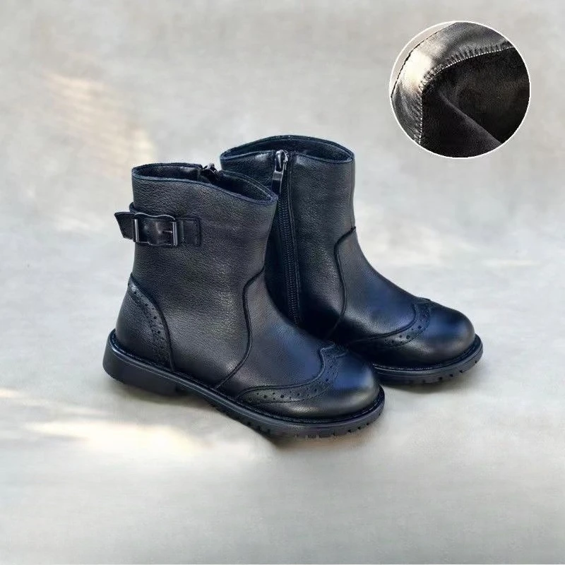 Fashion Girls Boots Autumn Winter Children Genuine Leather Casual Outdoor Chelsea Riding Ankle Boots Kids Shoes High Top