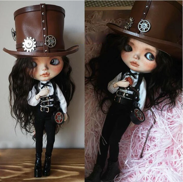 D03-P678 Children Toy BJD DD SD MSD 1/6 1/4 1/3 Uncle Doll's Photo Props Steampunk Industrial Metal Leather Top Hat 1Pcs