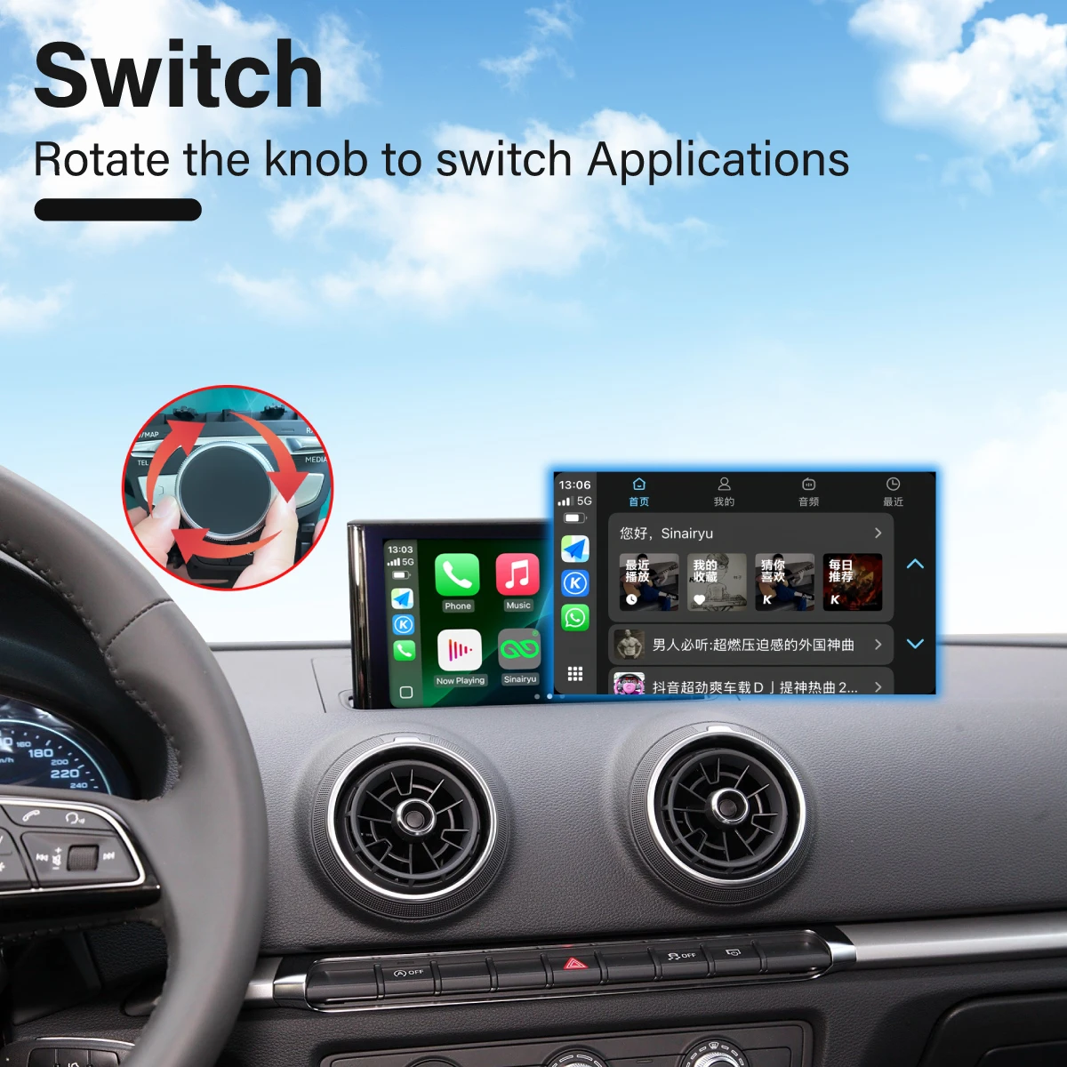 Wireless Apple CarPlay Android Auto DAB DVR Interface for Audi A3 S3 MIB B9 with AirPlay Mirror Link Car Play