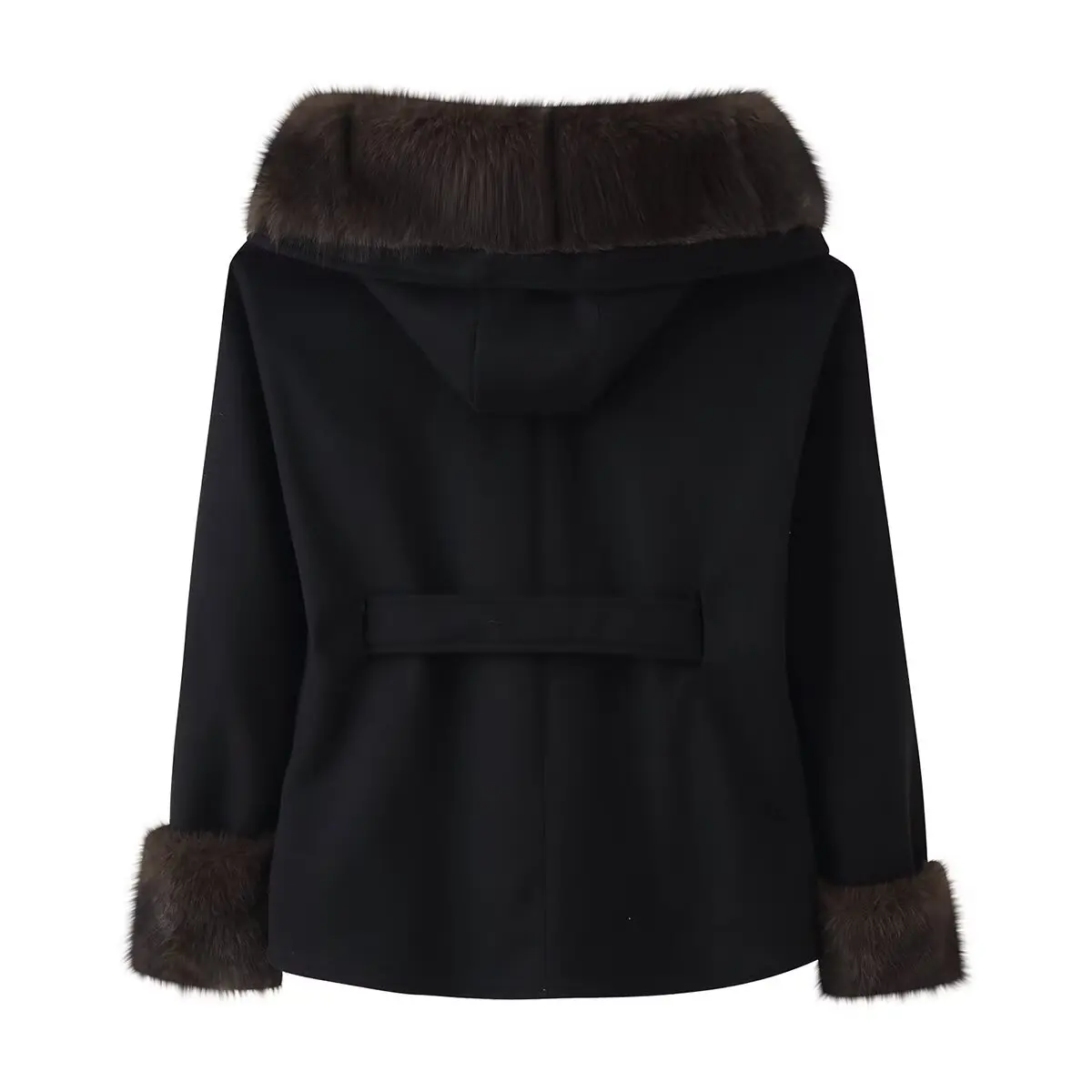 Abrigo de lana noble de estilo europeo y americano para mujer, chaqueta gruesa de cintura corta con cuello de piel para otoño e invierno