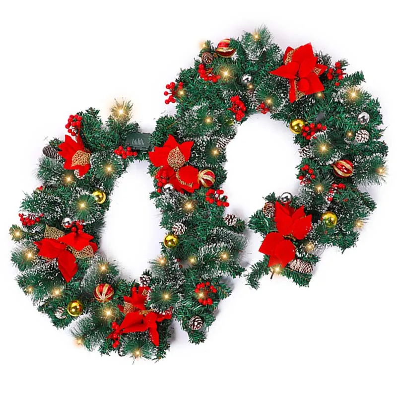 2.7M Christmas Rattan Garland with Led Artificial Cedar Vine Decoration For Fireplace Door Stairs Xmas Party Ornament Home Decor