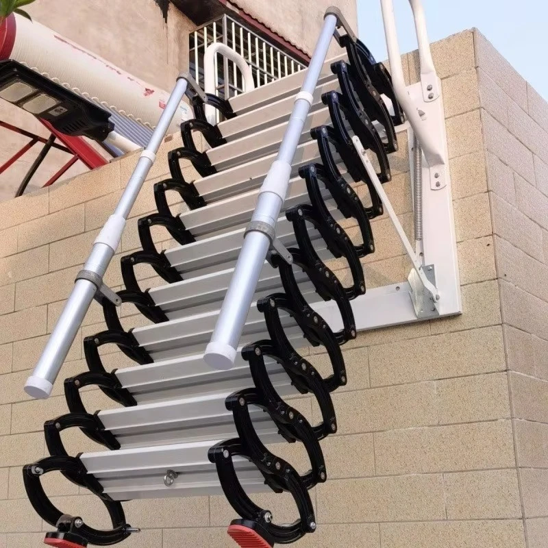 Modern Design Telescopic Folding Retractable Lifting Ladder Wall-Mounted for Home or Outdoor Use