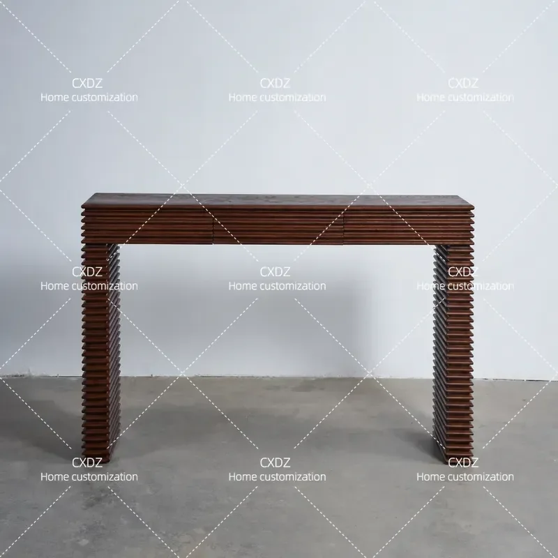 Medieval Solid Wood Porch Table Modern Simple Striped Decoration Dark Wood Long Table with Drawer Strip Case