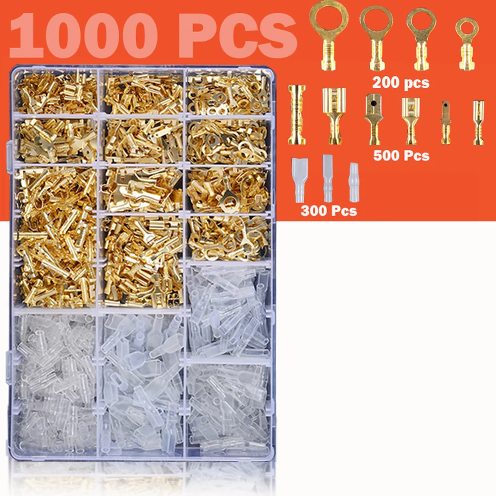 1000 Pieces Male Female Cable Connector 2.8mm/4.8mm/6.3mm Electrical Crimp Terminals For Electrical Projects DIY Repair