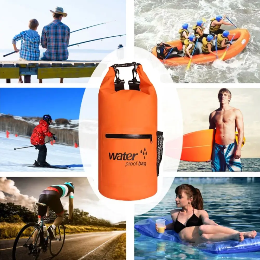 Zipper Pocket Waterproof Dry Bag Mesh Pocket Thickened Material Roll Top Sack Roll-Top Closure Waterproof Design