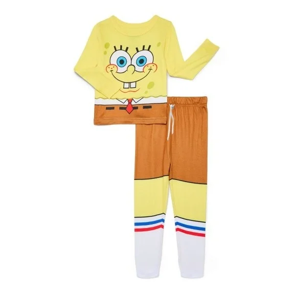 Cartoon SpongeBob Schwammkopf Langarm-Pyjama-Set für Jungen und Mädchen Frühling und Herbst Langarm-Hauskleidung Zweiteiliges Set – Detail 3