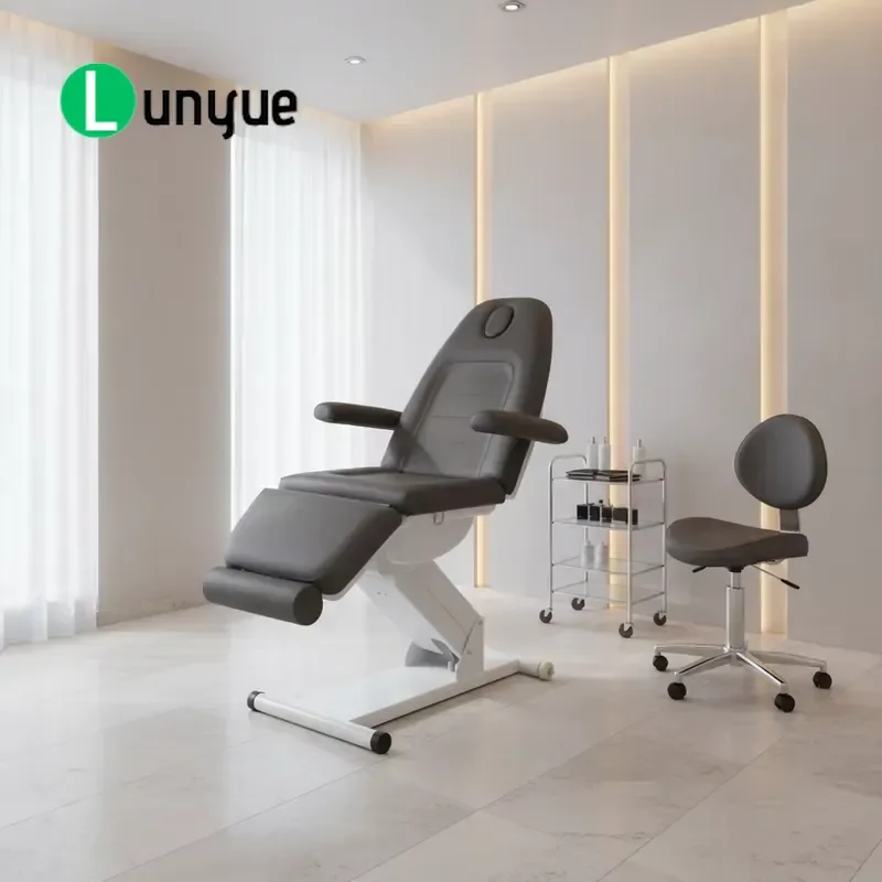 Grey Three Motor Electric Beauty Chair For Spa Eyelash Facial Dermatology Massage Table Adjustable Comfortable