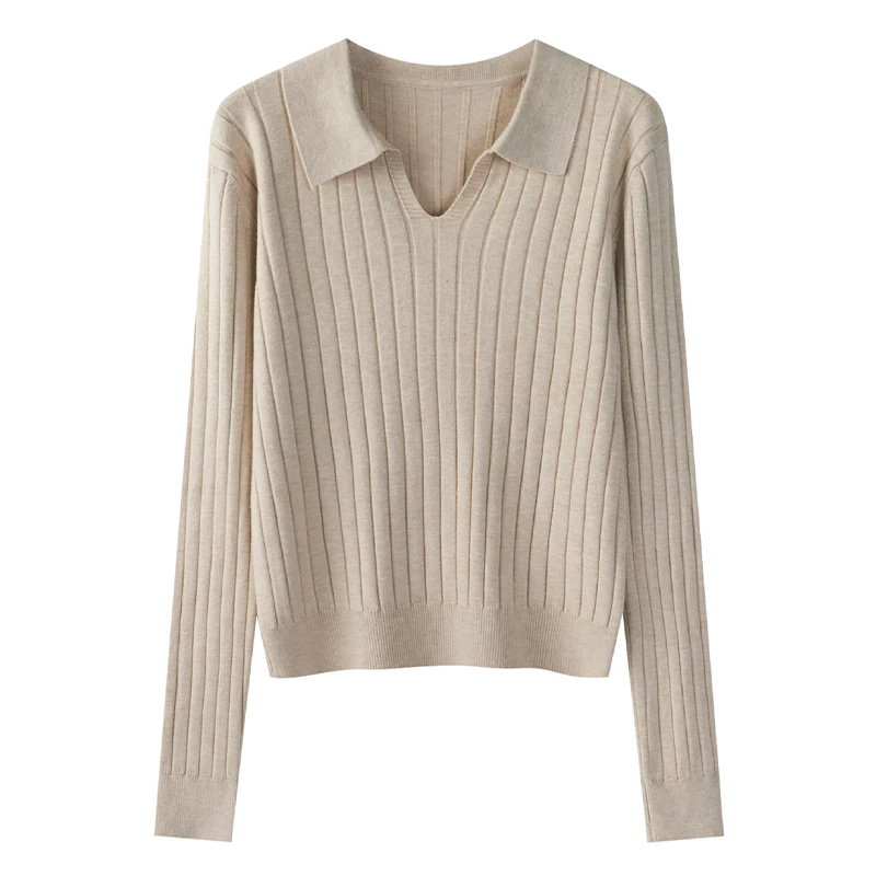 

Female V-neck Elastic Skinny Knit Base Layer Tops Autumn Winter Long Sleeve Knitted Sweater Women POLO Collar Pullover Jumpers
