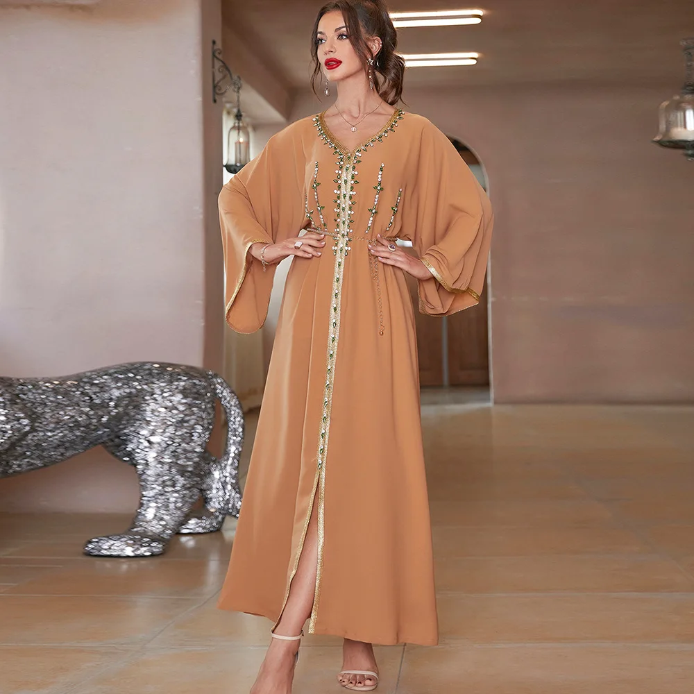 Eid Mubarak Ramadan Women Abaya Diamonds Maxi Dress Moroccan Kaftan Turkey Arabic Dubai Evening Party Vestidos Caftan Jalabiya