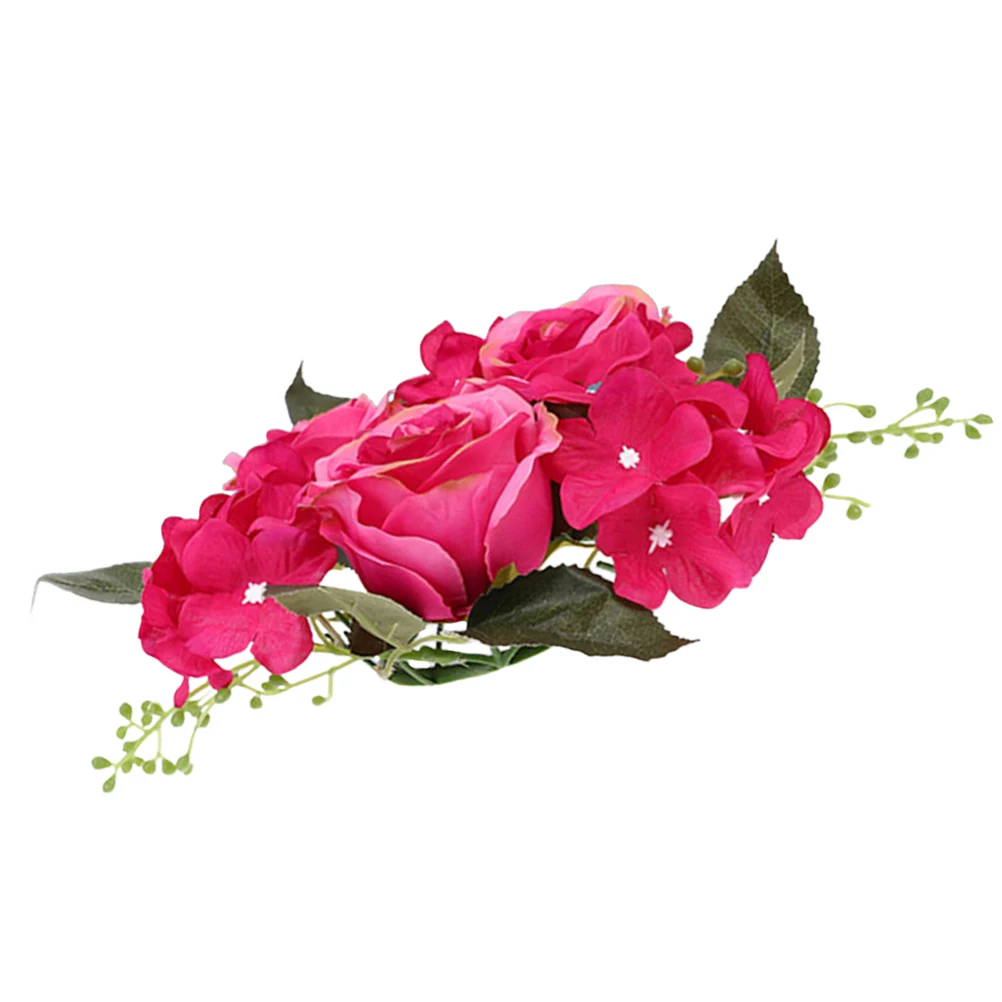 

Simulated Rose Candlestick Wreath Artificial Plant Spring Rings Decor Cloth Front Door Tea Light Ring Home Wedding Table