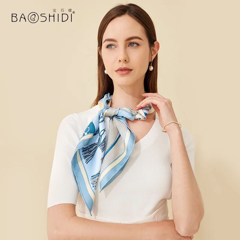 

BAOSHIDI Silk Scarf 100% Mulberry Silk Scarf Pure Twill 90CM Square Large Scarf Christmas Gift