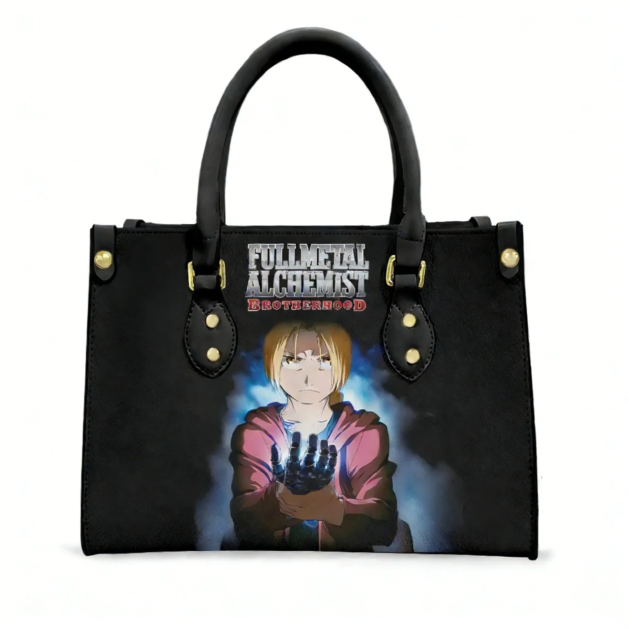 Fullmetal Alchemist Tote Bags Purse Women Man Personalized Text Image PU Leather Customized Handbags Commuter Shopping Gift Bags