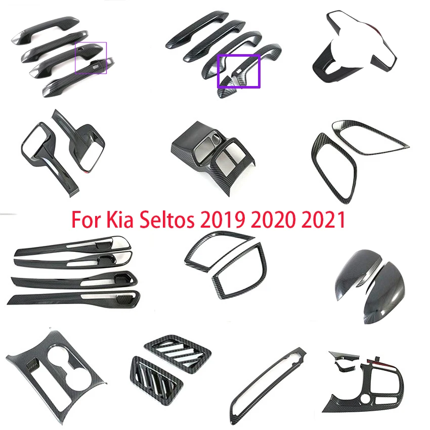 For Kia Seltos 2019 2020 2021 Car Decoration Trims Door Handle Window Lift Panel Cover Trim Rearview Mirror Sticker Air Outlet