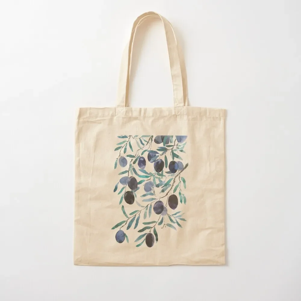 

hand painted black olive watercolor Tote Bag hand bag custom canvas bag