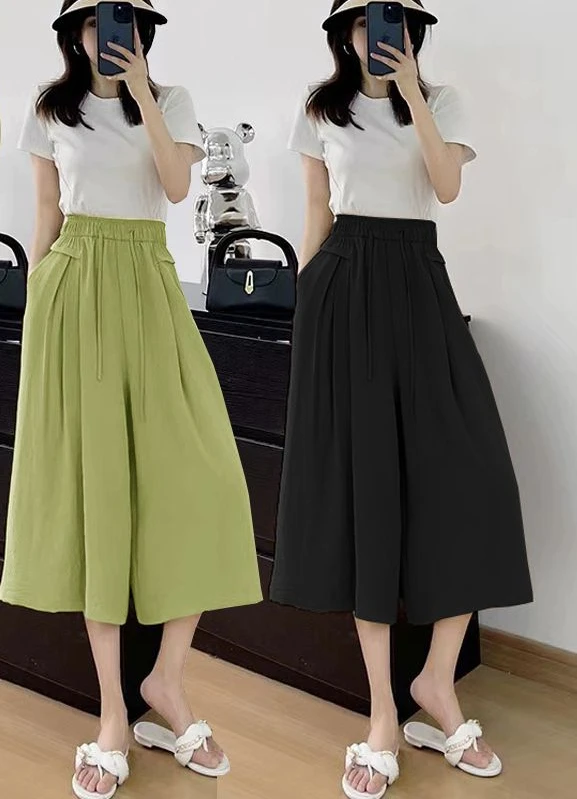 2024 Cotton Casual Wide Leg Pants Women High Waist Basic Loose Trousers Korean Retro Gray Office Lady Pants Small stature Z410