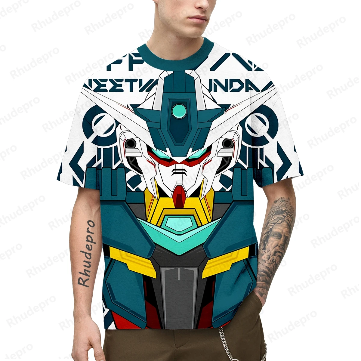 Camiseta de manga curta estilo Harajuku masculina, streetwear modelo Gundam, camiseta masculina extragrande, tops, roupas Harajuku, Y2K Essentials,