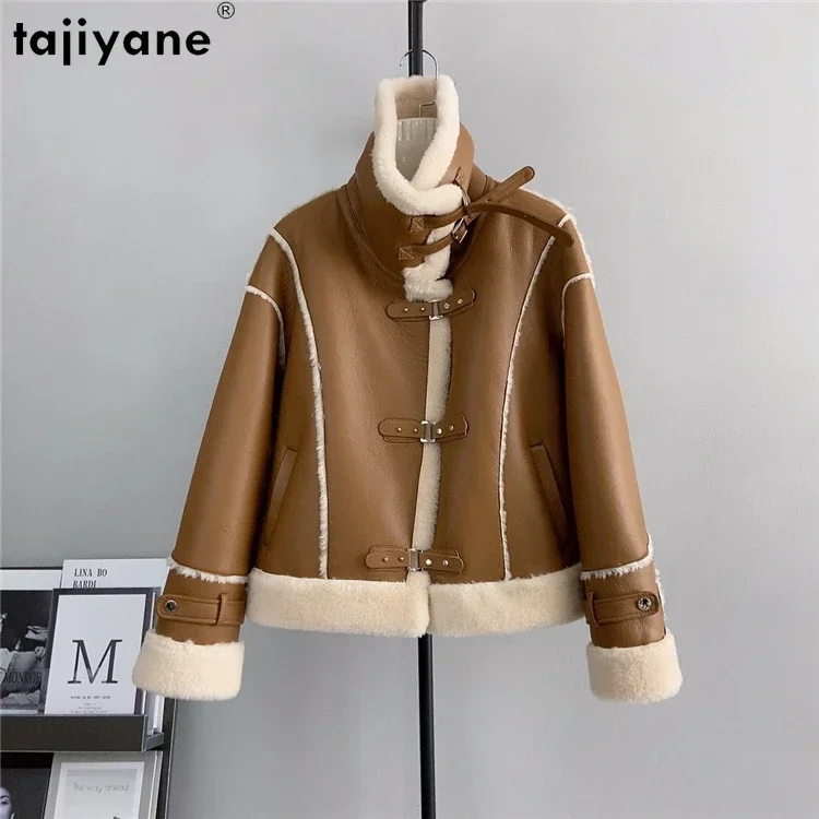 Tajiyane Hot Sale Sheep Shearing Jackets for Women 2023 Autumn Winter 100% Wool Coat Stand Collar Composite Fur Coats Chaquetas