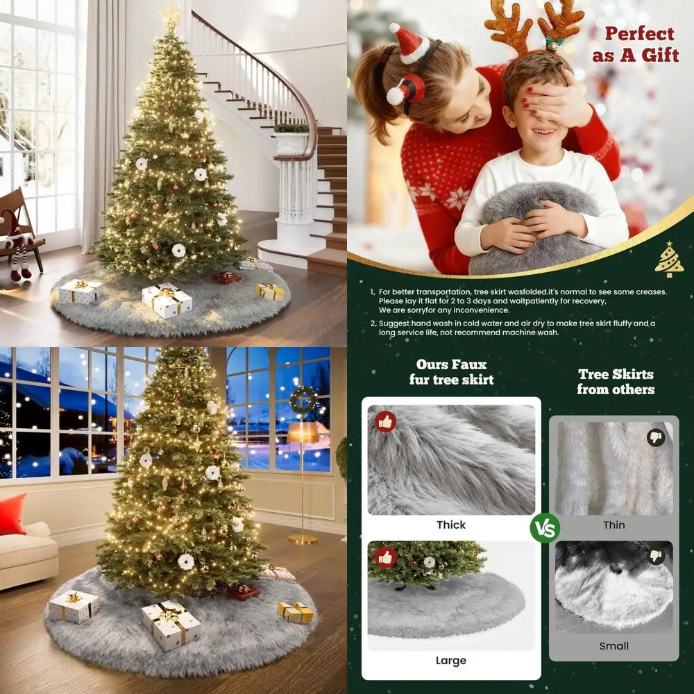 

Серая шерстяная юбка для рождественской елки, 60-дюймовая, маленькая елка, украшения для праздничной вечеринки