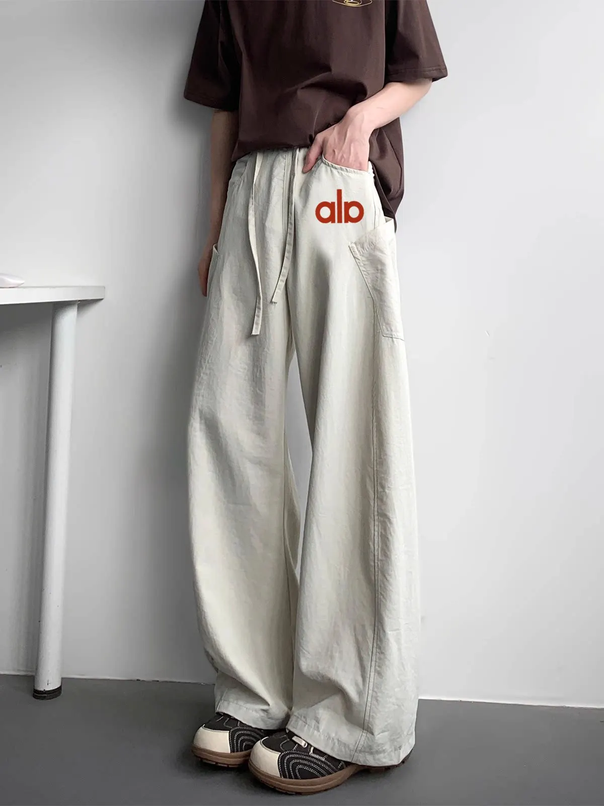 

Мужские летние тонкие свободные брюки Laid-ba с принтом, широкие штанины, драпированные, цвета хаки, повседневные