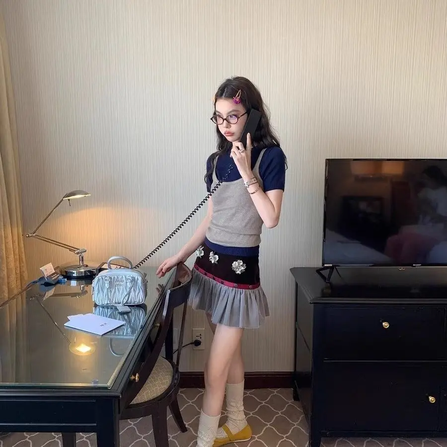 SALIENCY velours Patchwork Floral plissé Mini jupe femmes automne hiver