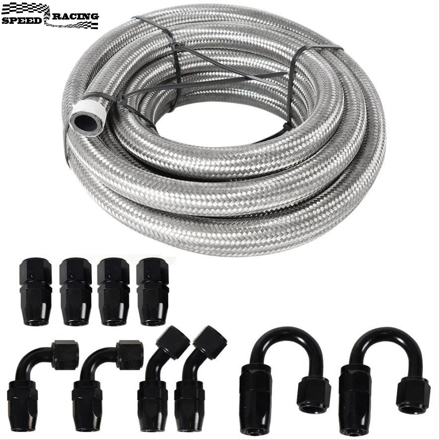 

16FT 6AN Stainless Steel Braided Fuel/Oil/Gas Hose Line Fittings Kit